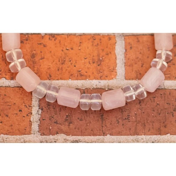 7 inch, Vintage Pink Rose Quartz Stones Beaded Bracelet - W24 - Picture 2 of 3